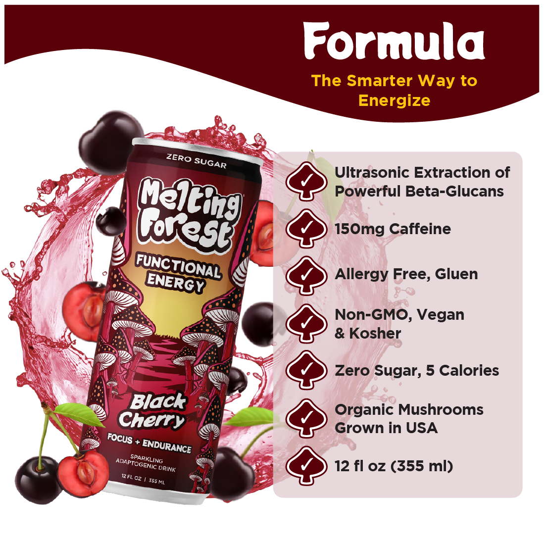Mushroom Energy Drink 12 Pack - Black Cherry